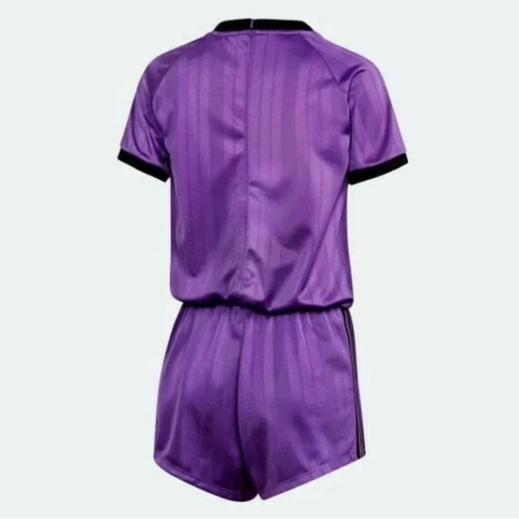 Adidas originals purple jersey feel sporty streetwear retro shorts romper NWT S - Picture 5 of 12
